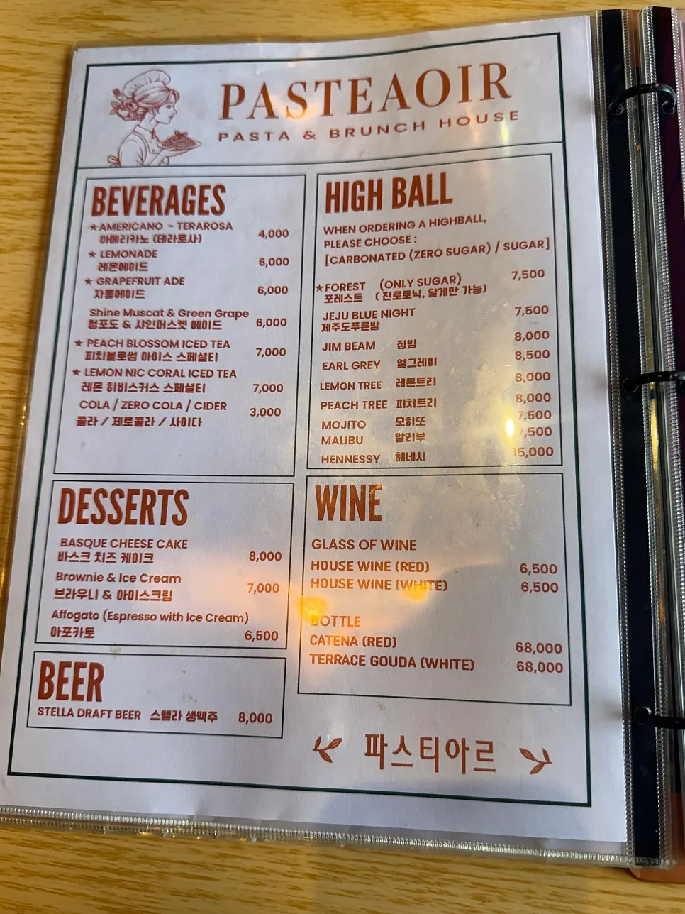 Pastiar menu and price information