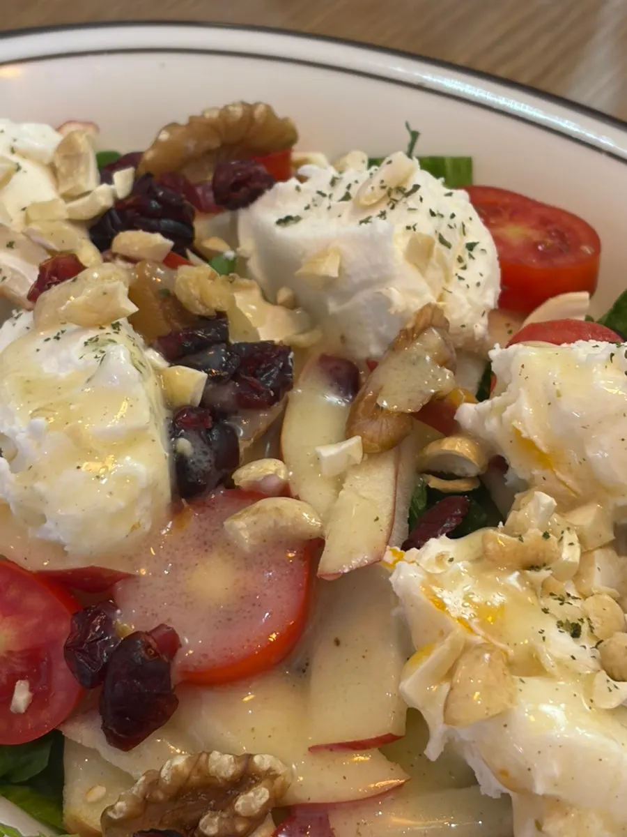 Close-up of ricotta cheese and vegetables in the salad