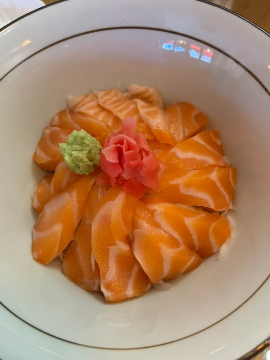 Salmon rice bowl topped with Pastiar's aged salmon