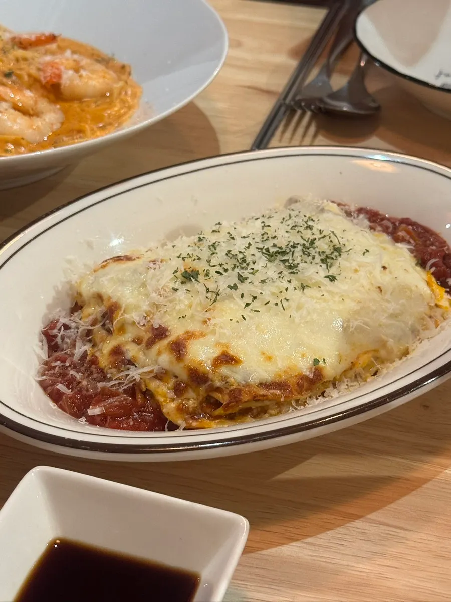 Lasagna topped with cheese