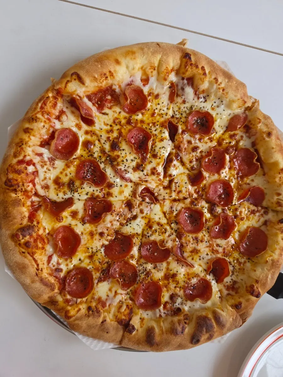 Pepperoni cheese-crust pizza