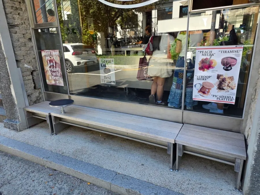 Outdoor space in front of the entrance of Pip Espresso Bar
