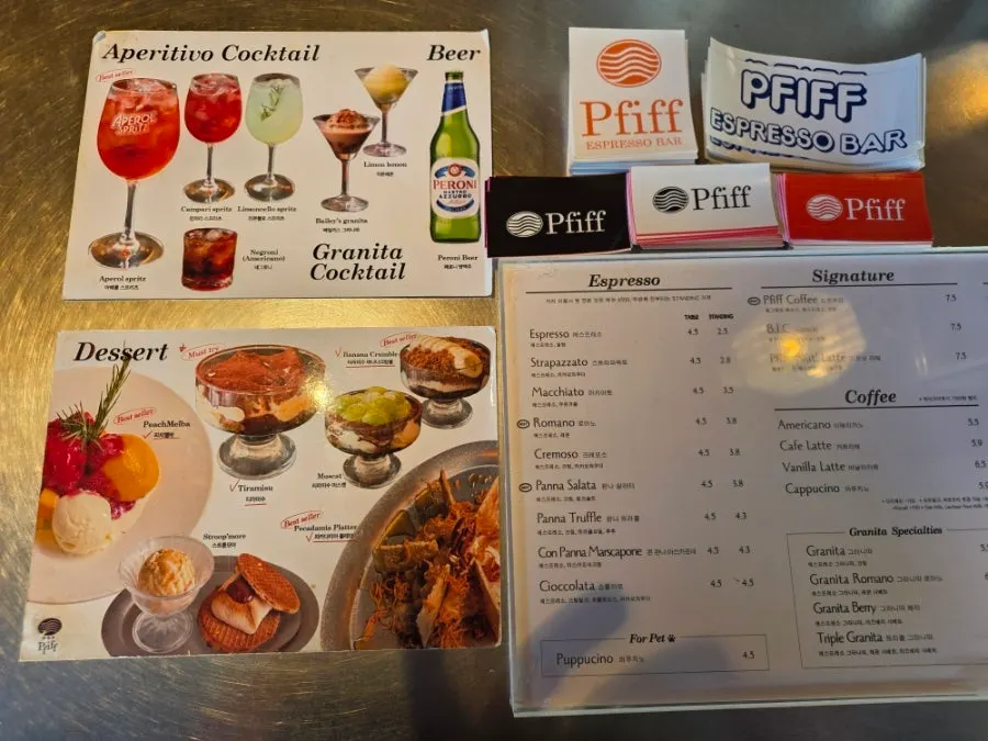 Desserts displayed around the counter