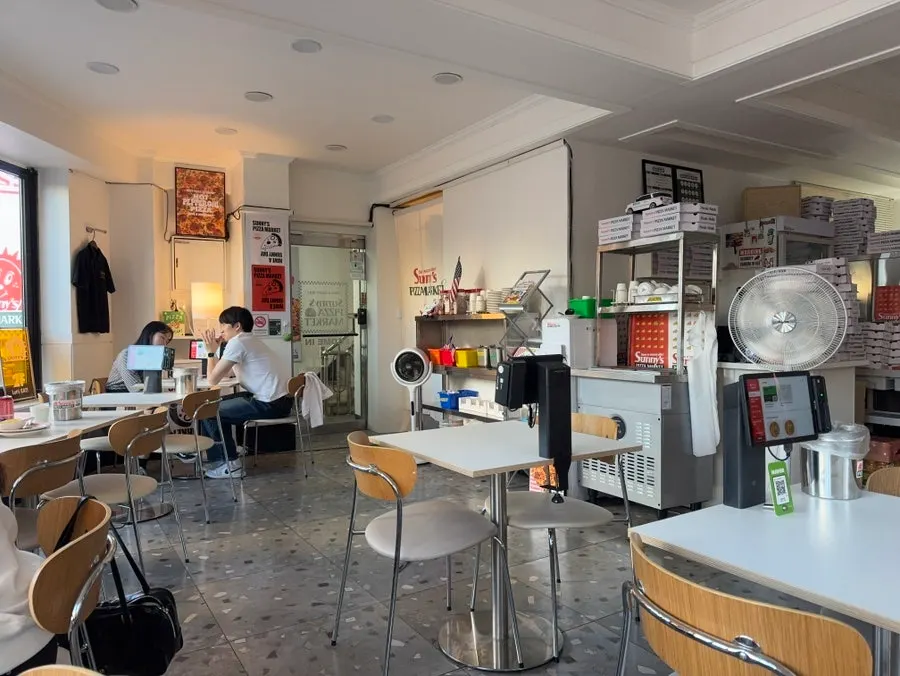Second-floor pizza restaurant window and Yeonnam-dong view
