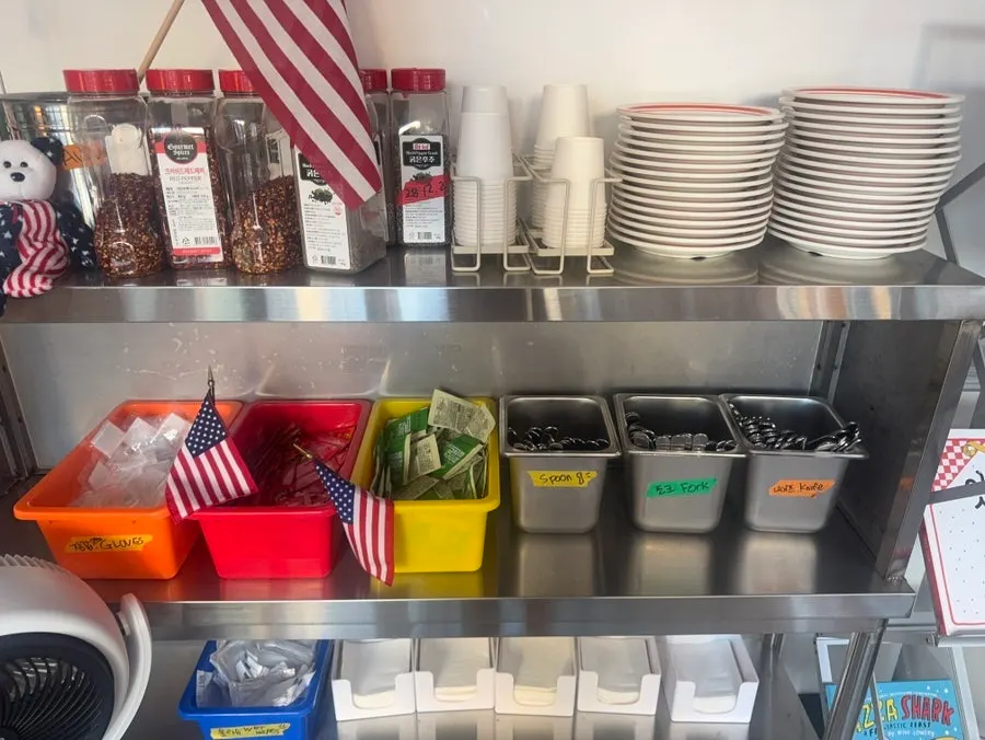 Table before ordering a half-and-half pizza