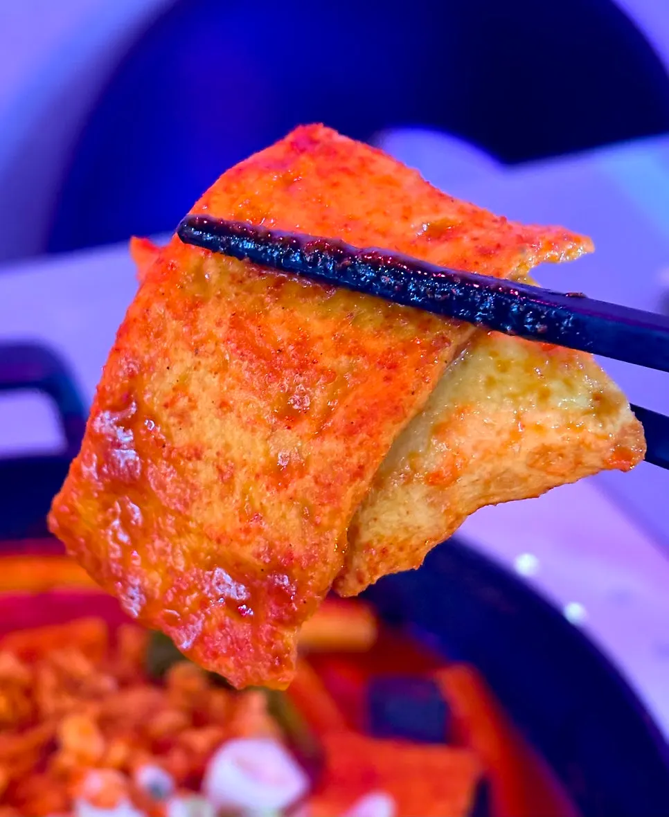 Wheat-flour tteokbokki soaked in sweet and spicy sauce