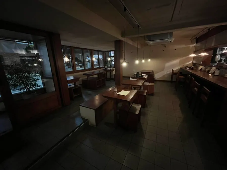 Cozy basement-level restaurant interior