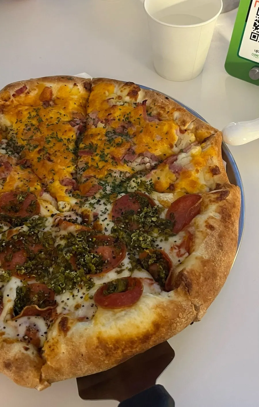 One R half-and-half pizza