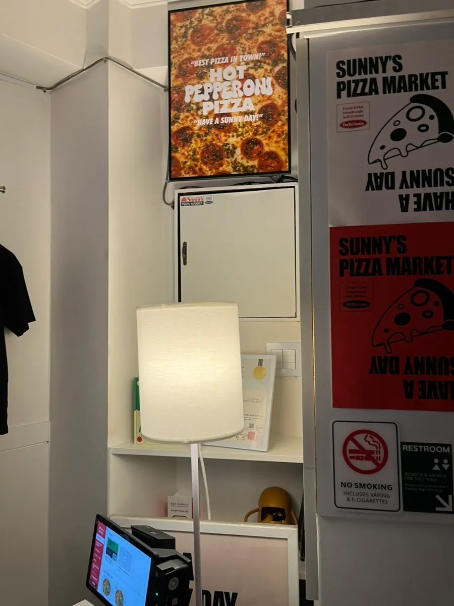 Pizza and the stylish restaurant atmosphere