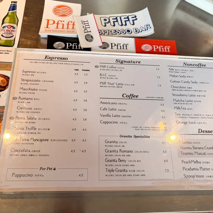 Pip Espresso Bar's coffee menu board
