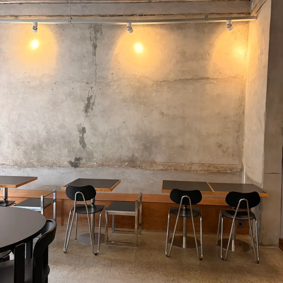 Café interior with exposed ceiling