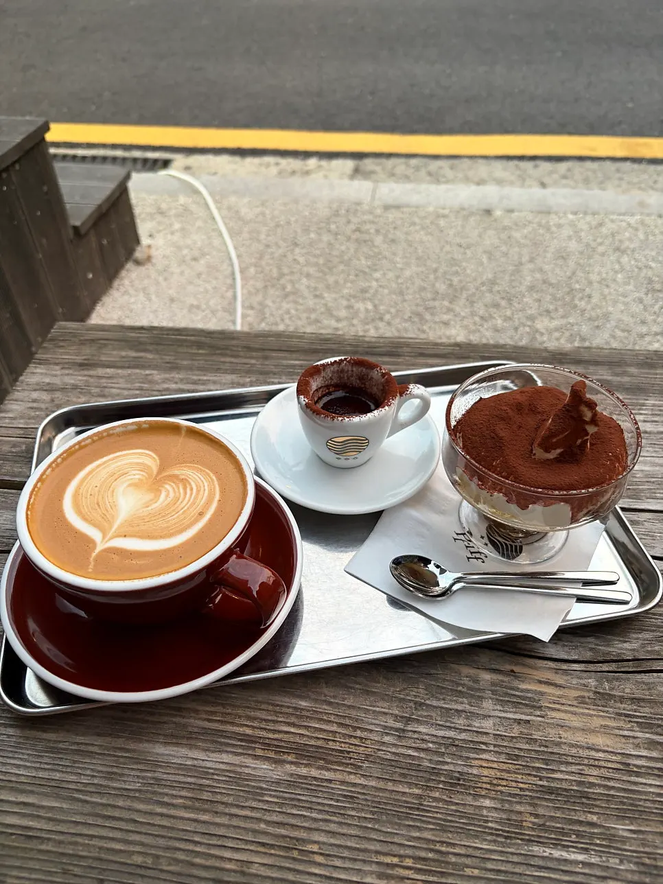Strapazzato, oat milk latte, and tiramisu