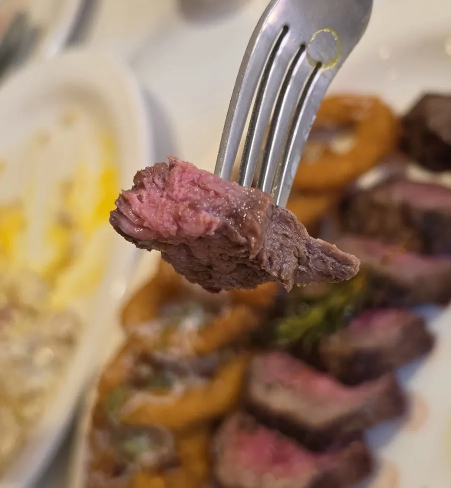 Steak plate cut into easy-to-eat pieces