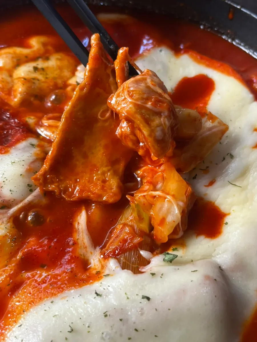 Tteokbokki loaded with fish cake and rice cakes