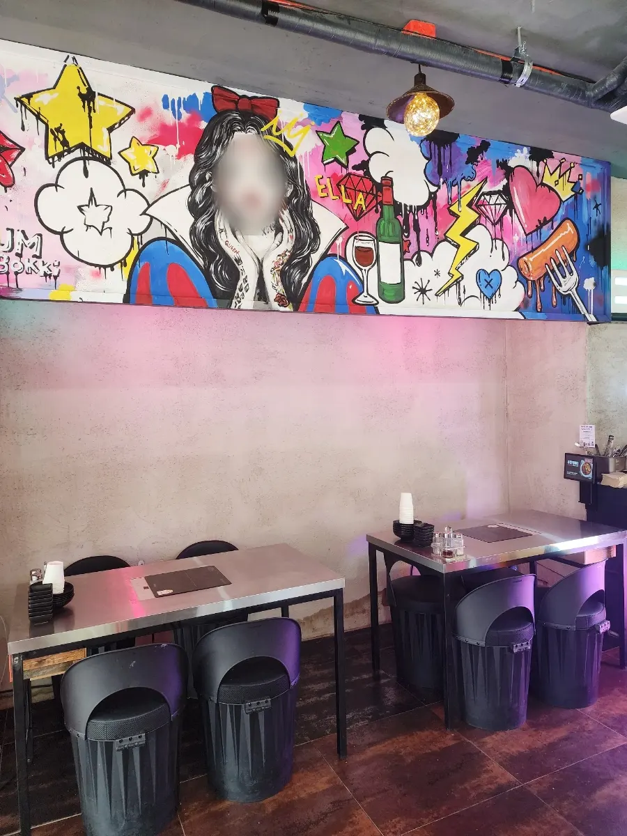 Table view of the Yeonnam-dong snack bar with the window open