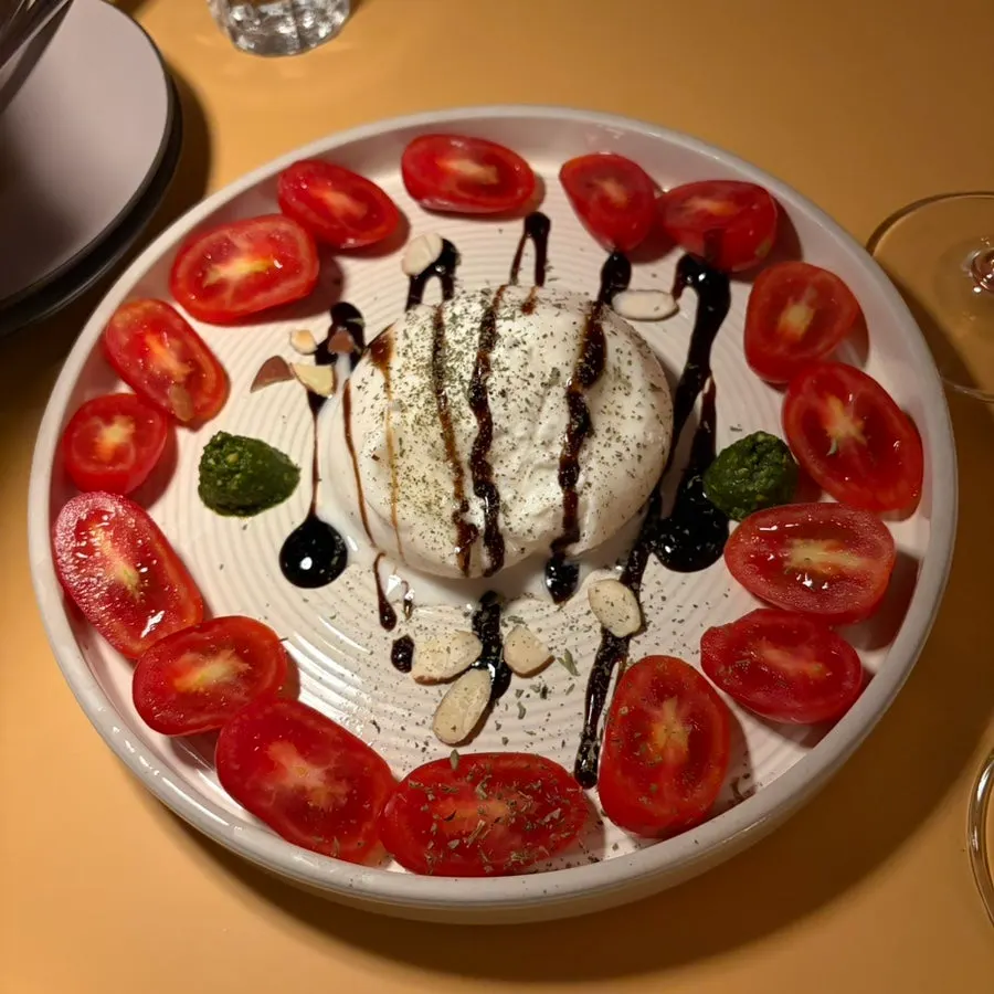 Burrata caprese with burrata cheese and cherry tomatoes