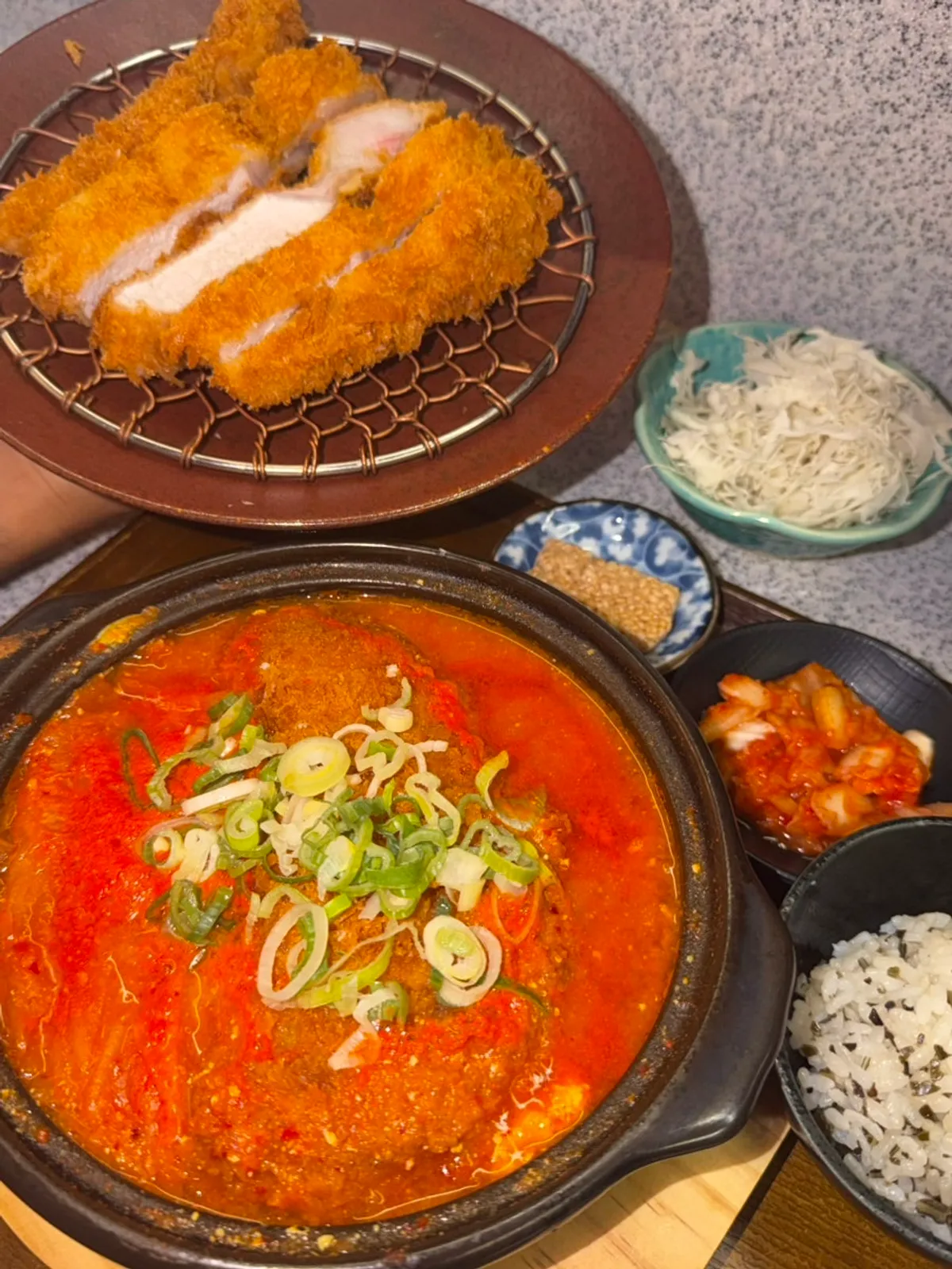 Ordered kimchi katsu nabe and sang loin katsu