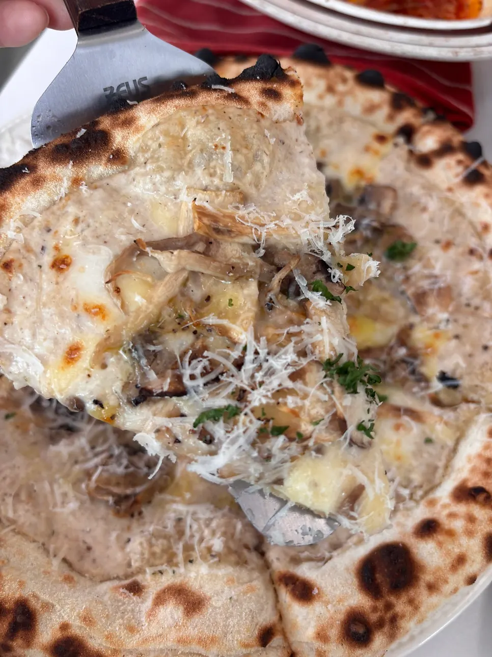 Quattro Fungi Pizza with four kinds of mushrooms
