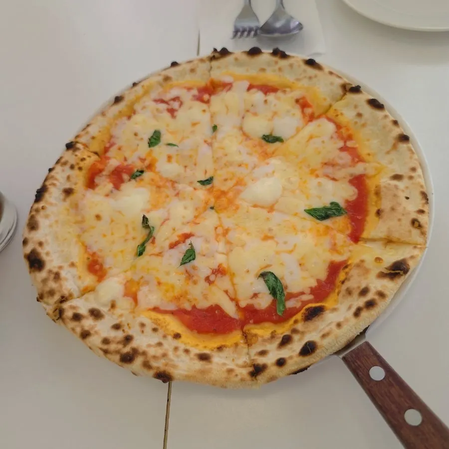 Margherita pizza with tomato sauce and mozzarella