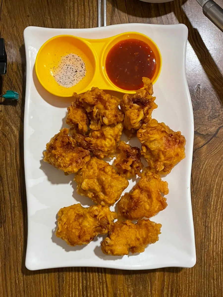 Boneless fried chicken with craggy batter