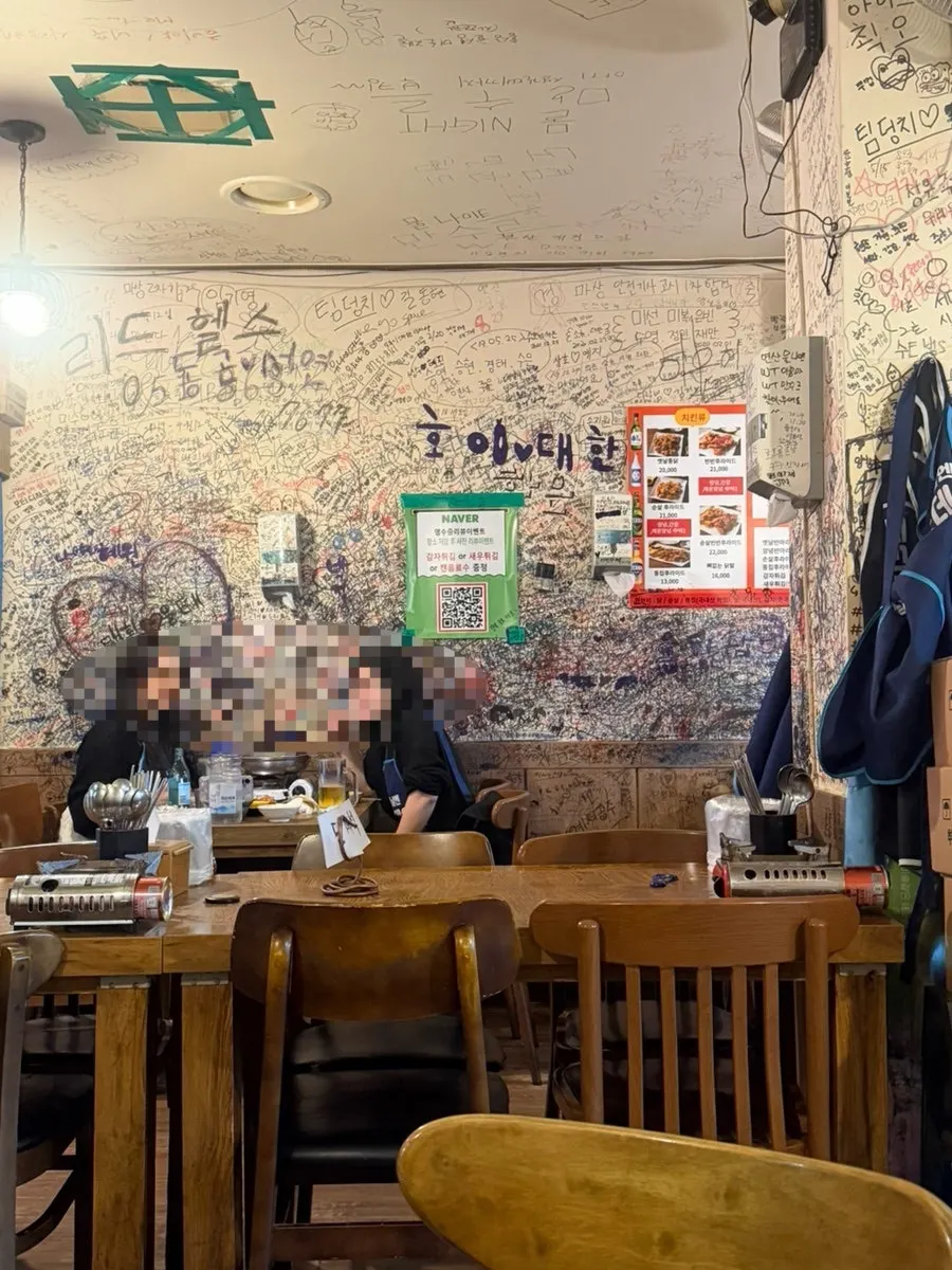 Interior wall covered with signatures