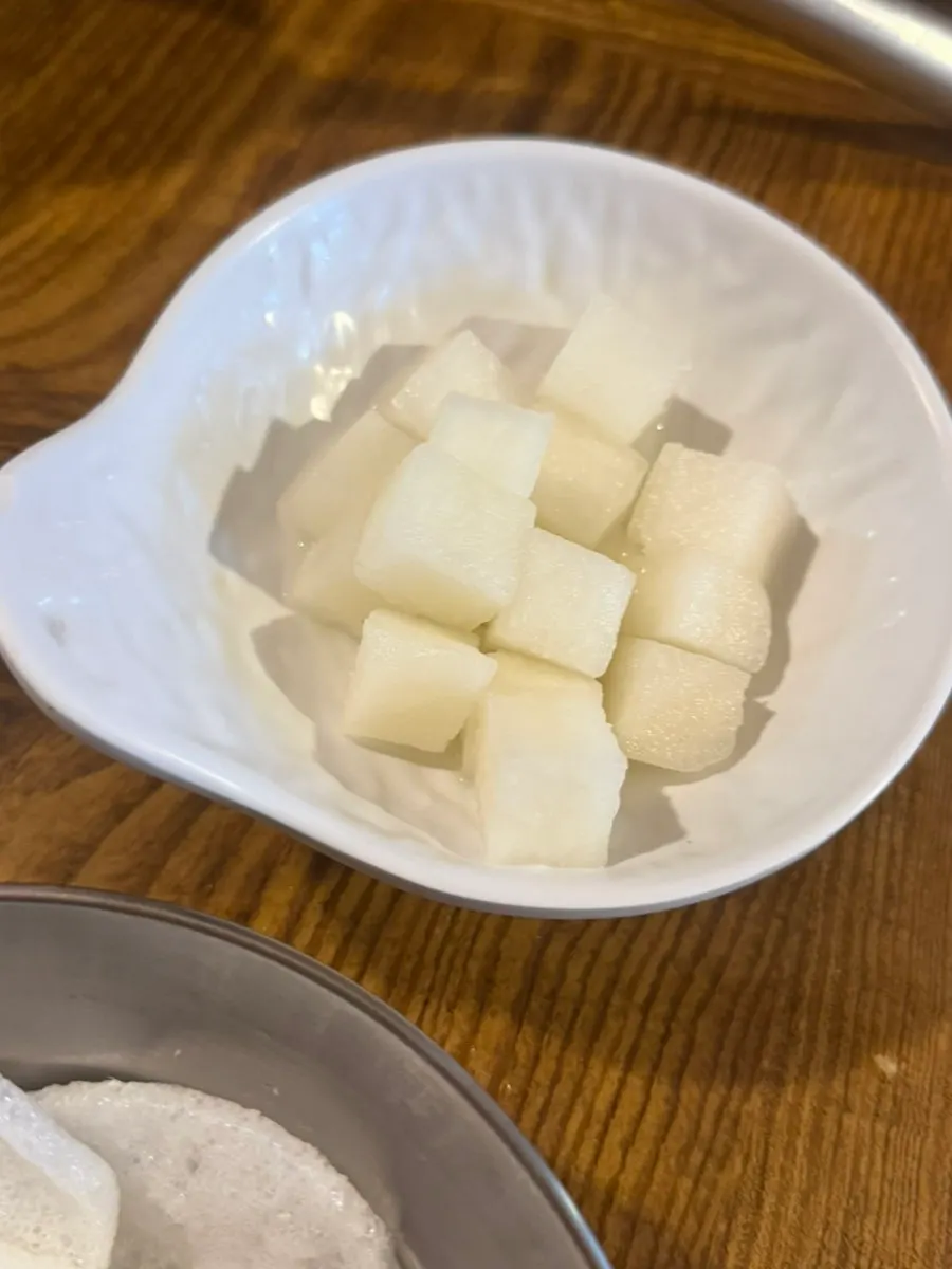 Basic sides of pickled radish and snacks