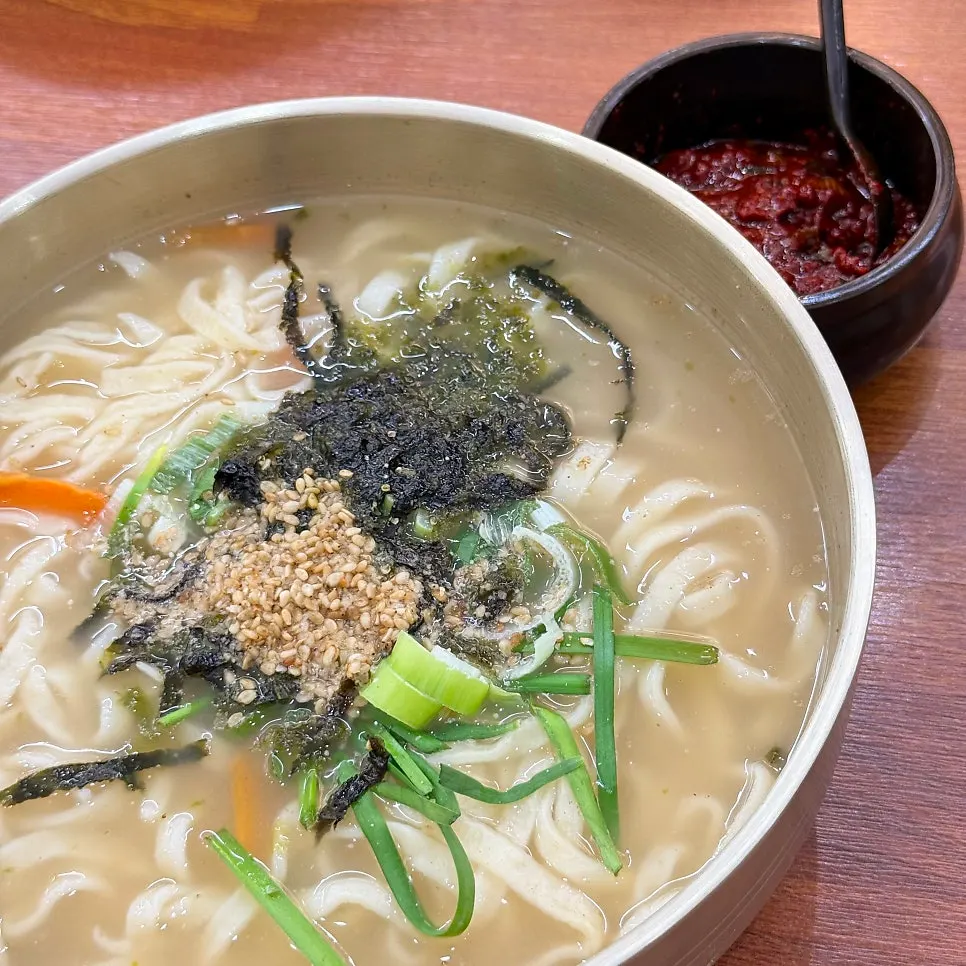 A bowl of anchovy kalguksu made with fresh noodles
