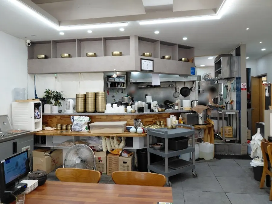 Open kitchen and self-service corner at Sinseon Myeonga