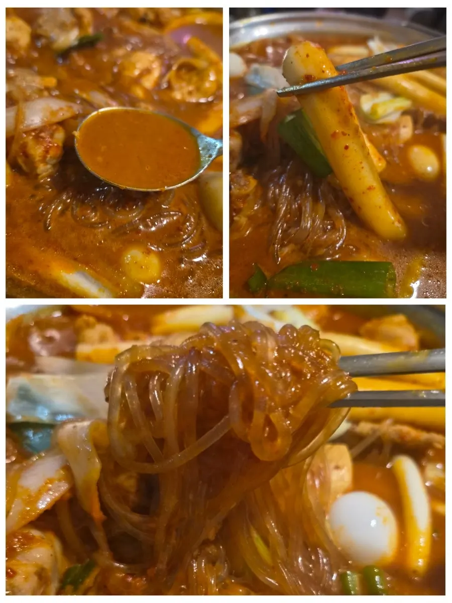 Dakdoritang simmering at the table