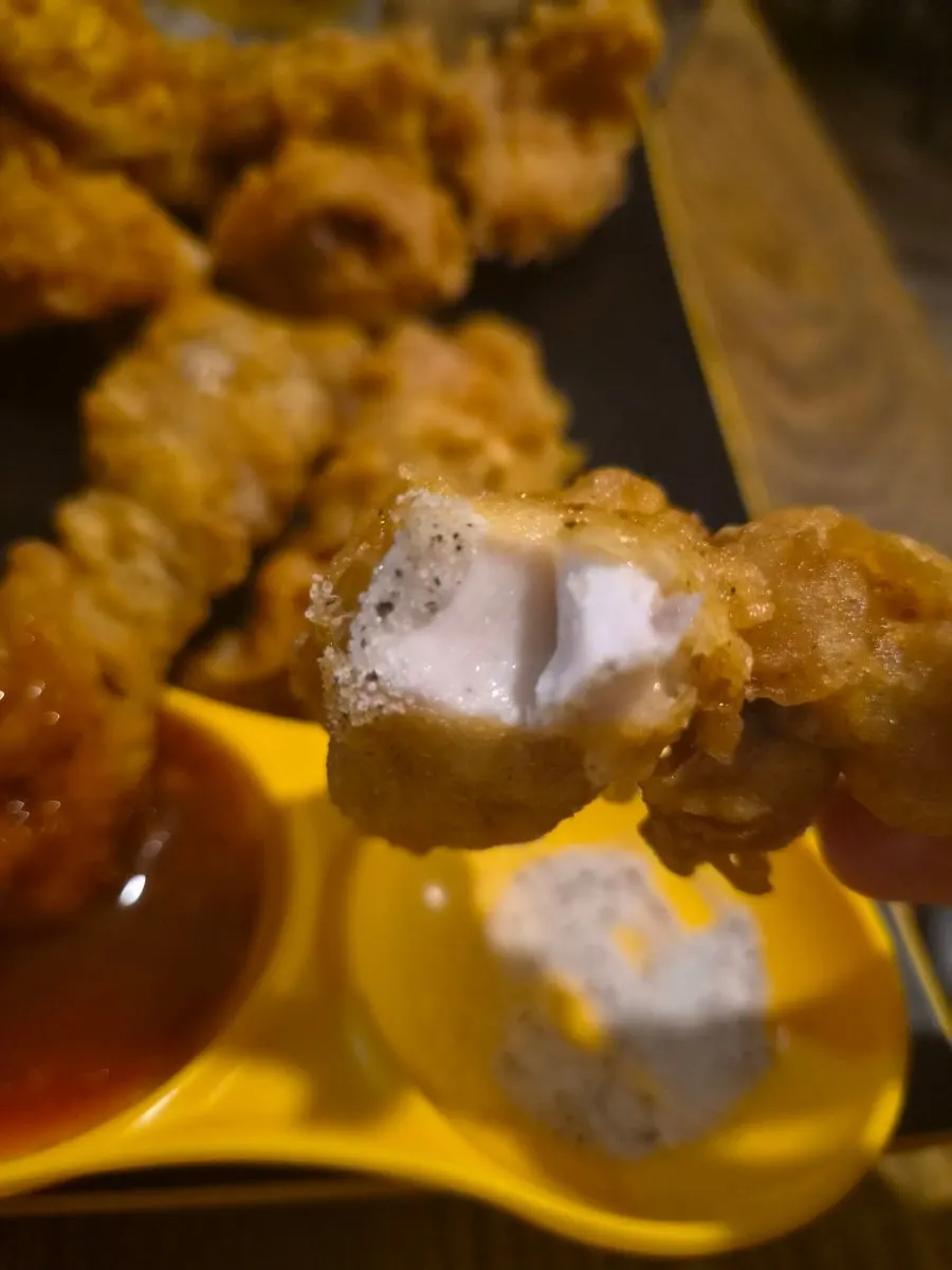 Cross-section of crispy old-style fried chicken