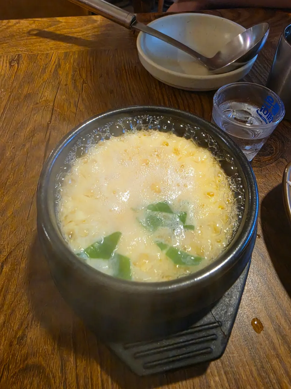 Soft steamed egg served bubbling in a stone pot