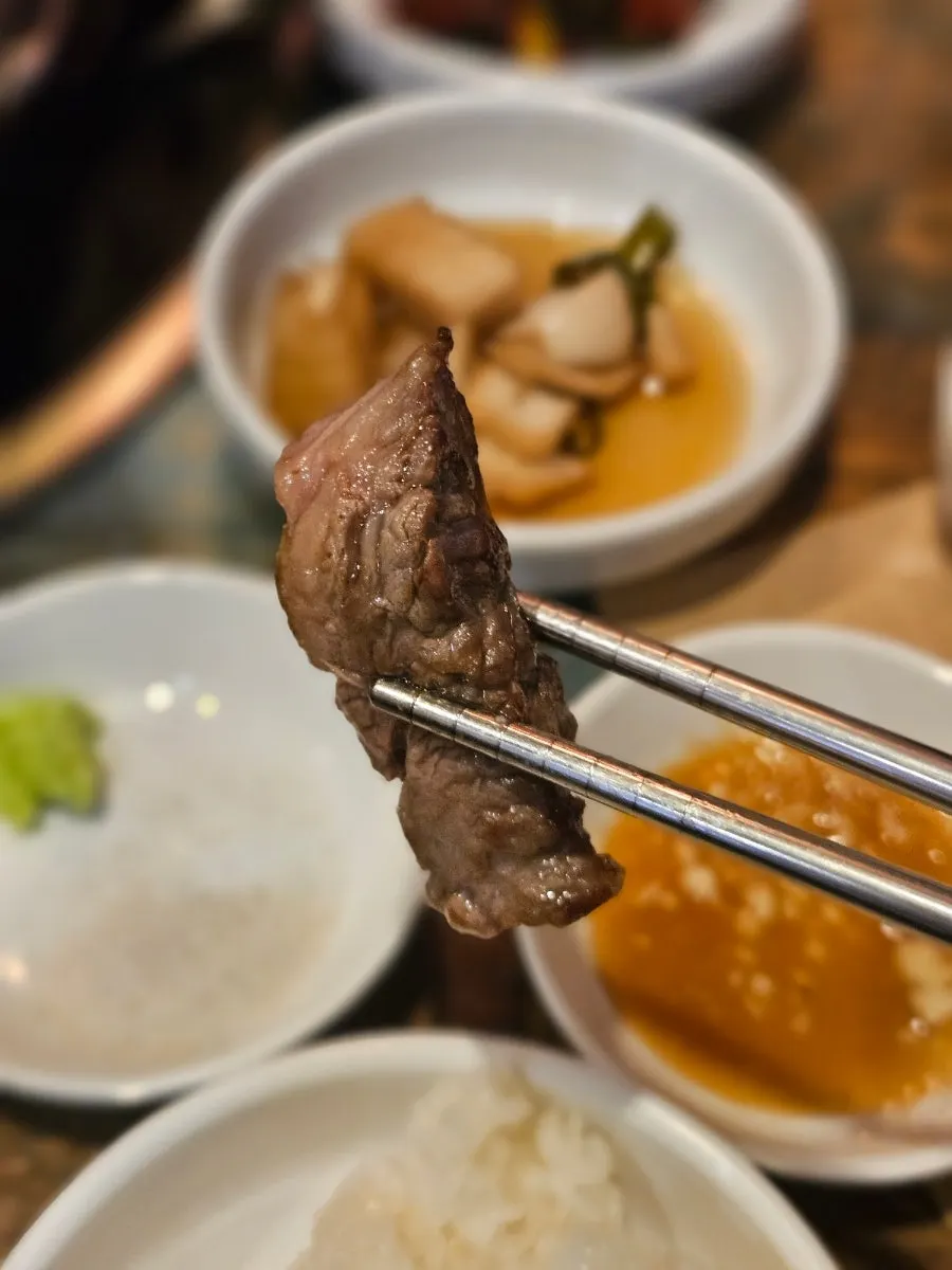 Mặt cắt miếng sườn bò ủ nướng vừa chín