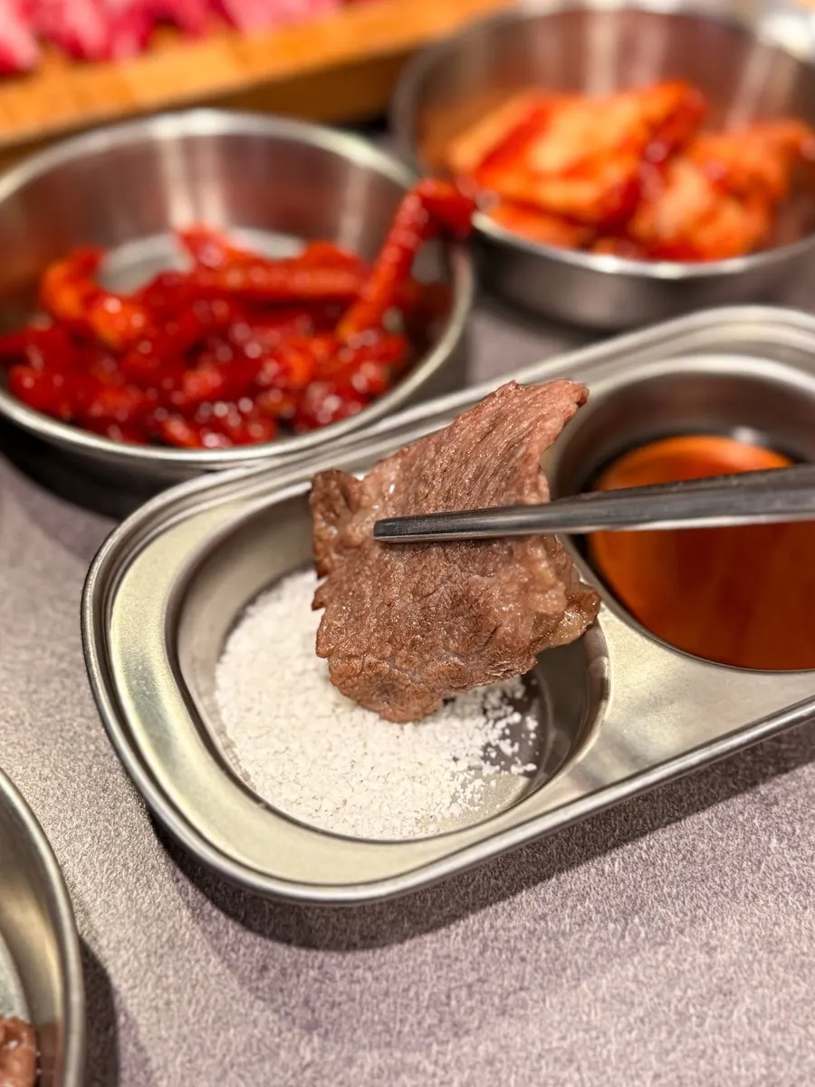 A piece of chadolbagi dipped in salt