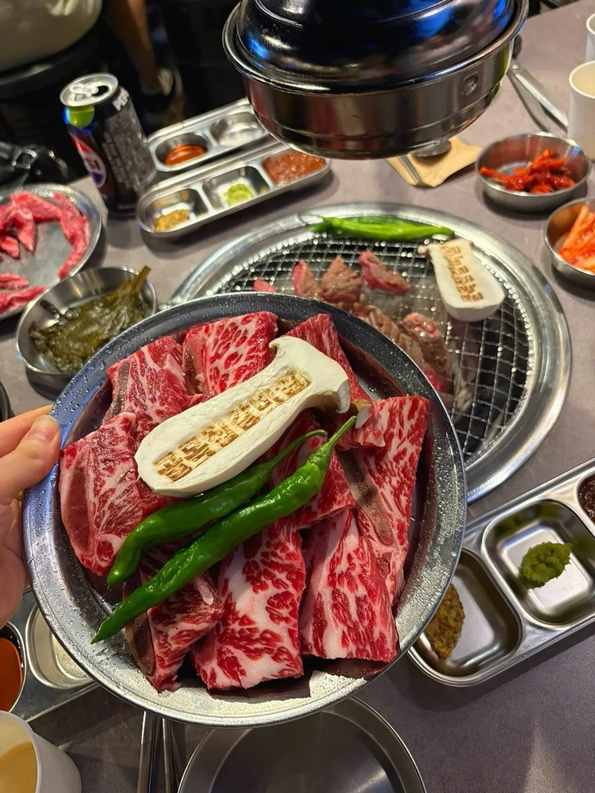 Beef galbisal grilling over charcoal