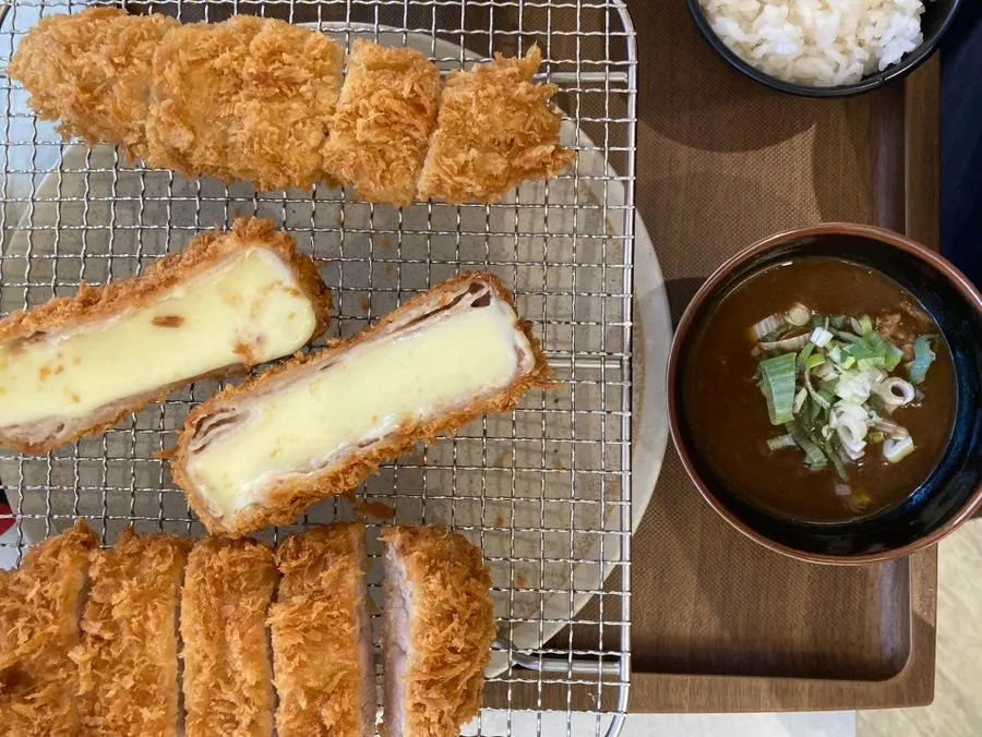 Generous rice and triple katsu portions