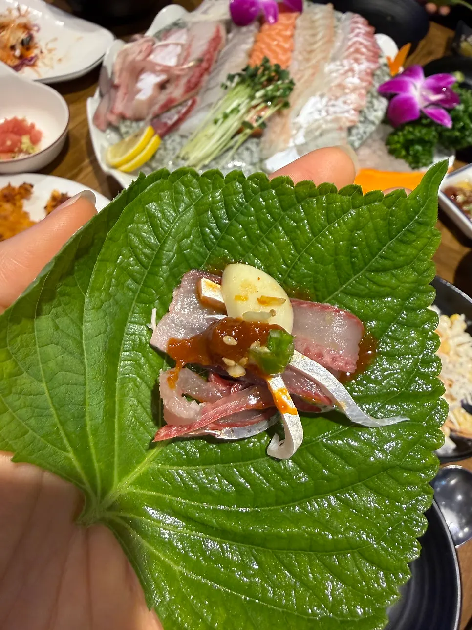 Autumn gizzard shad sashimi included in the platter