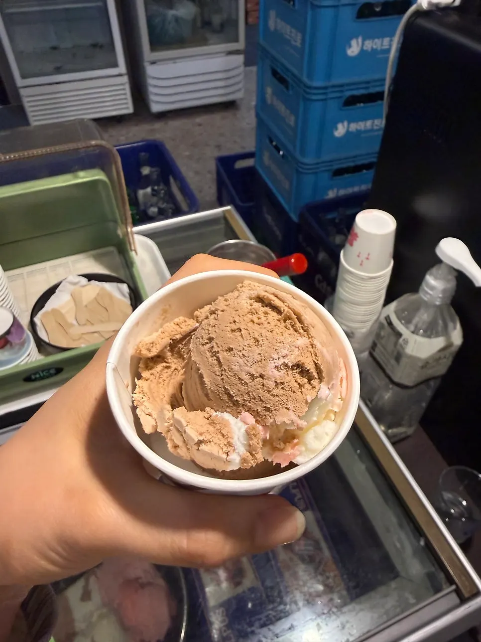 Self-serve ice cream machine in the dessert corner