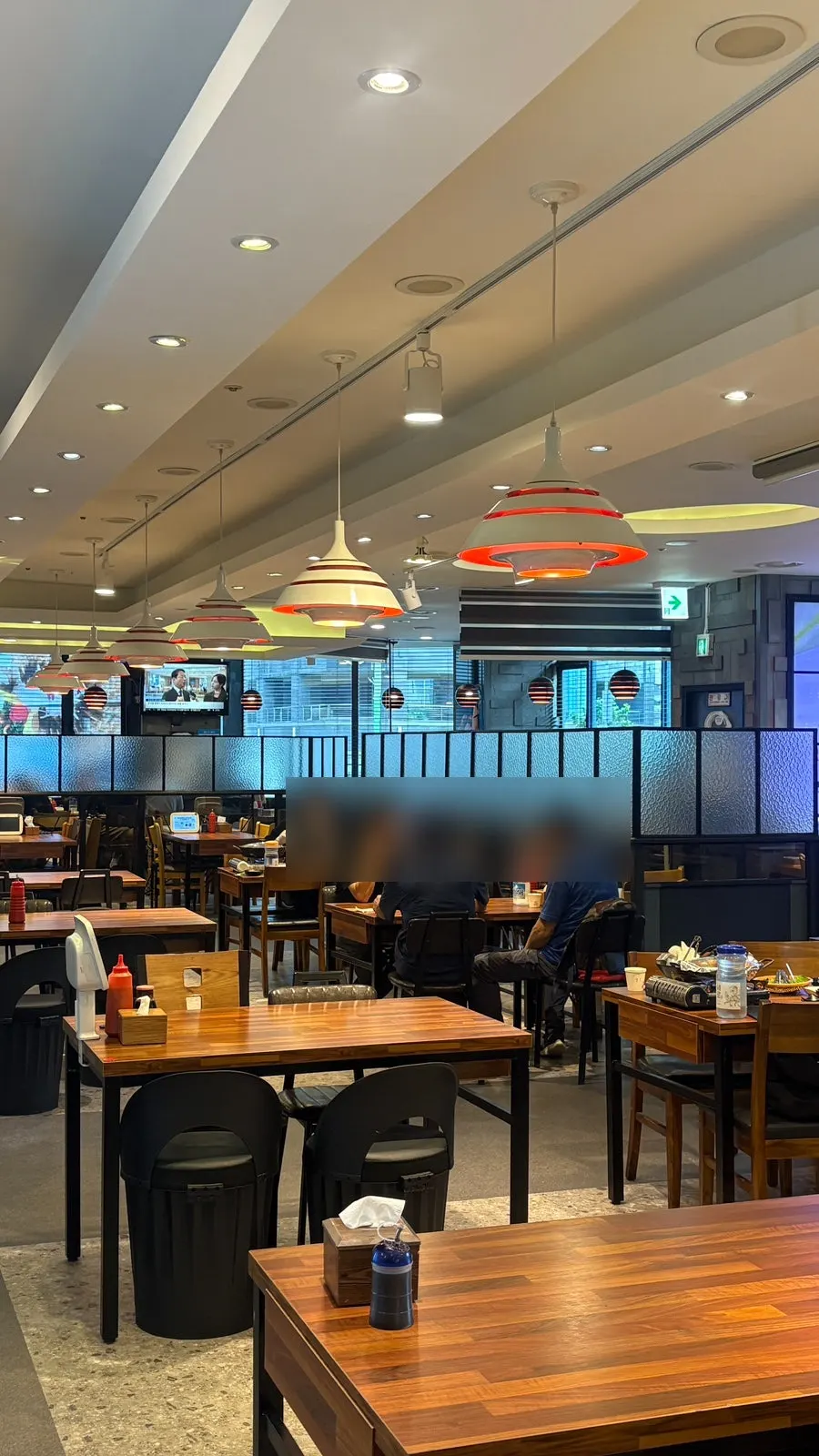 Spacious, comfortable tables inside the seafood restaurant
