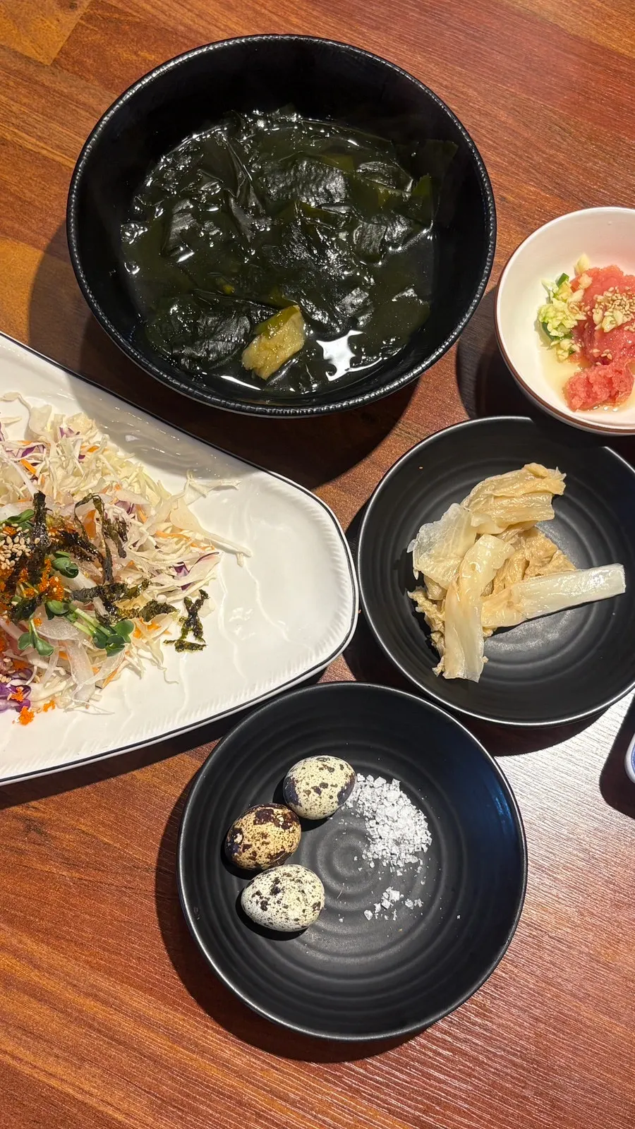 Basic banchan spread set up by staff