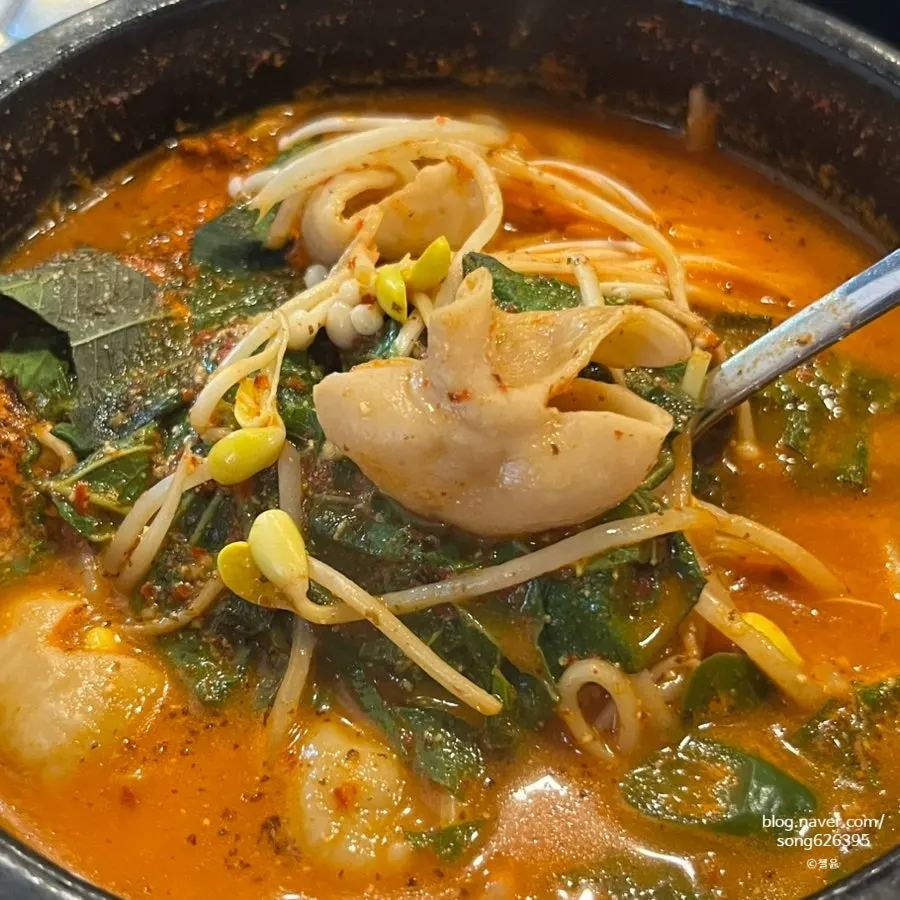 Gopchang hot pot bubbling away in a stone pot
