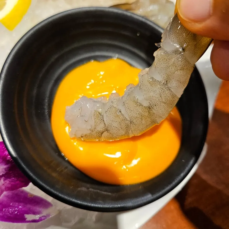 Close-up of plump raw shrimp sashimi