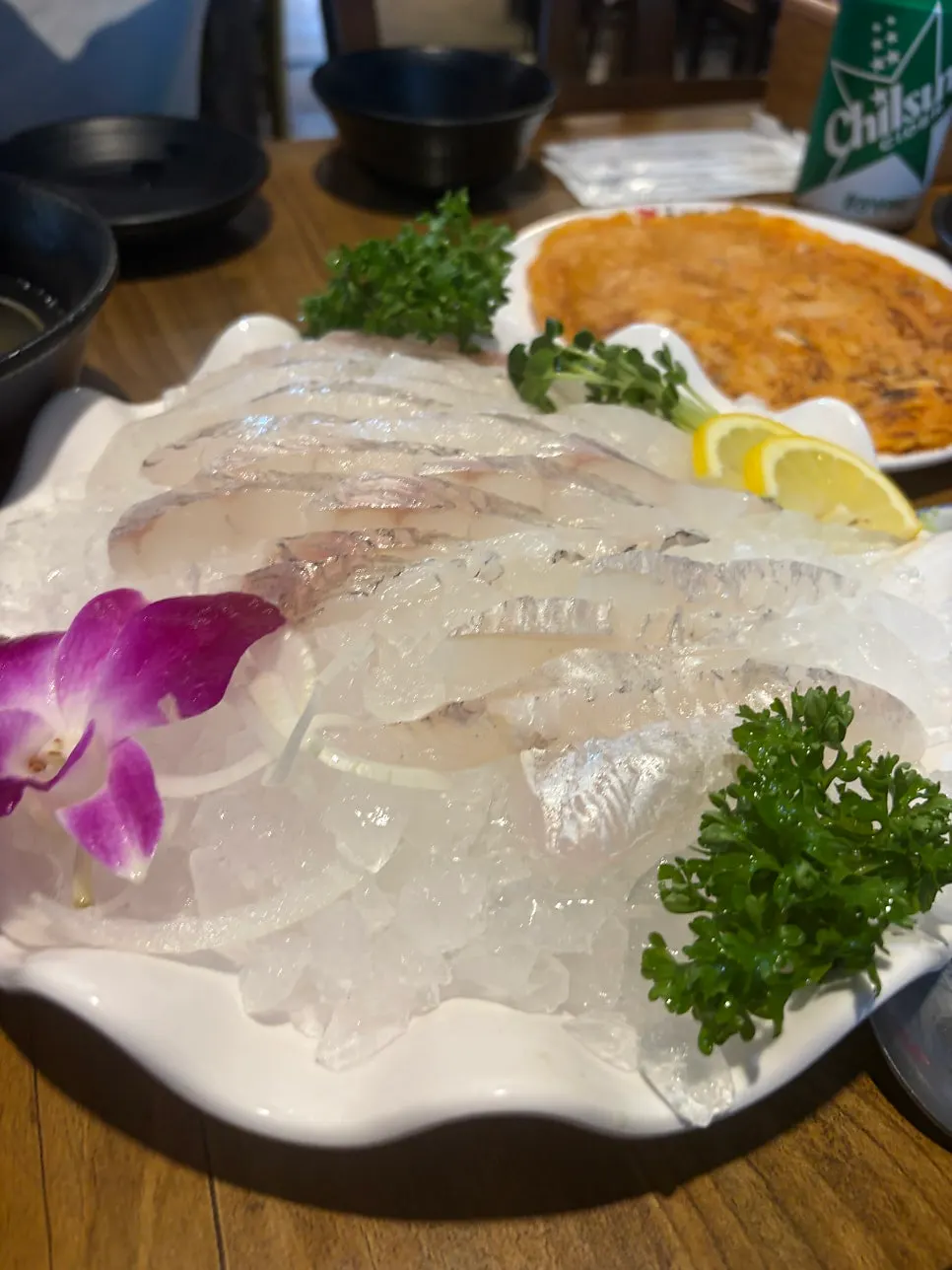 Translucent flounder sashimi for one