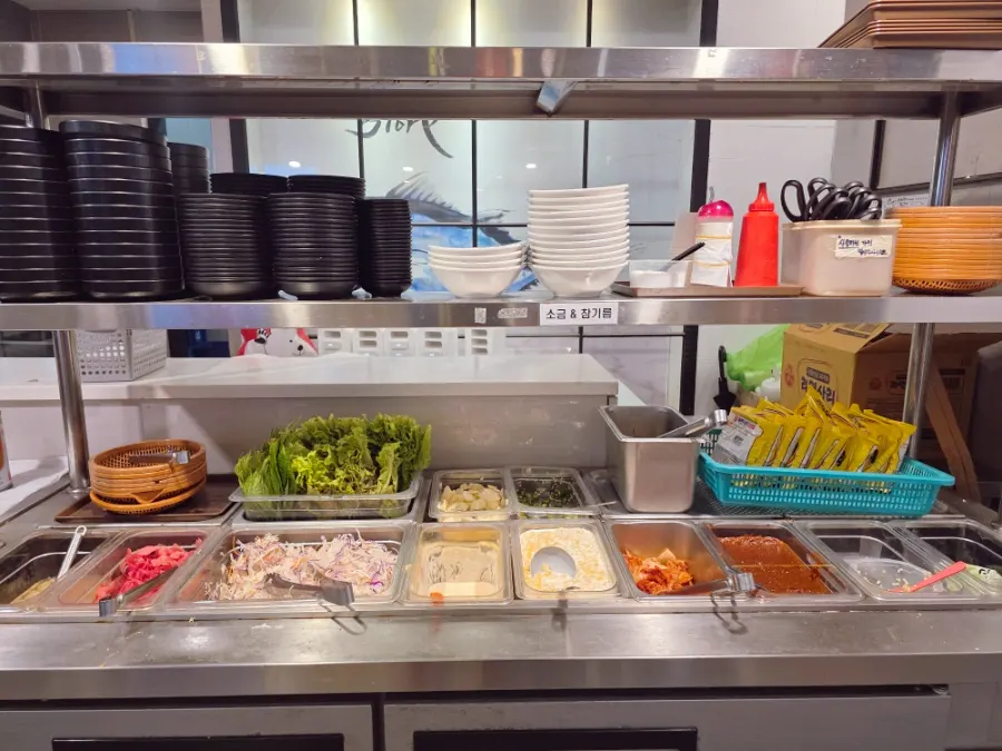 Spacious, tidy seating inside the seafood restaurant