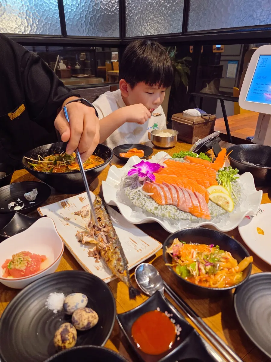 Golden-brown grilled Pacific saury