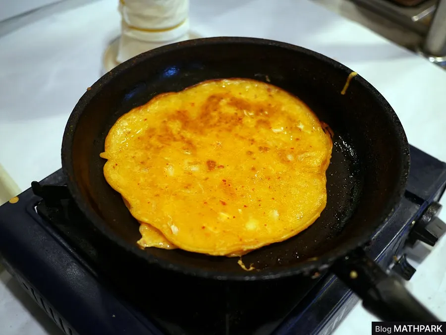 Kimchi pancake batter prepared at the self-serve corner
