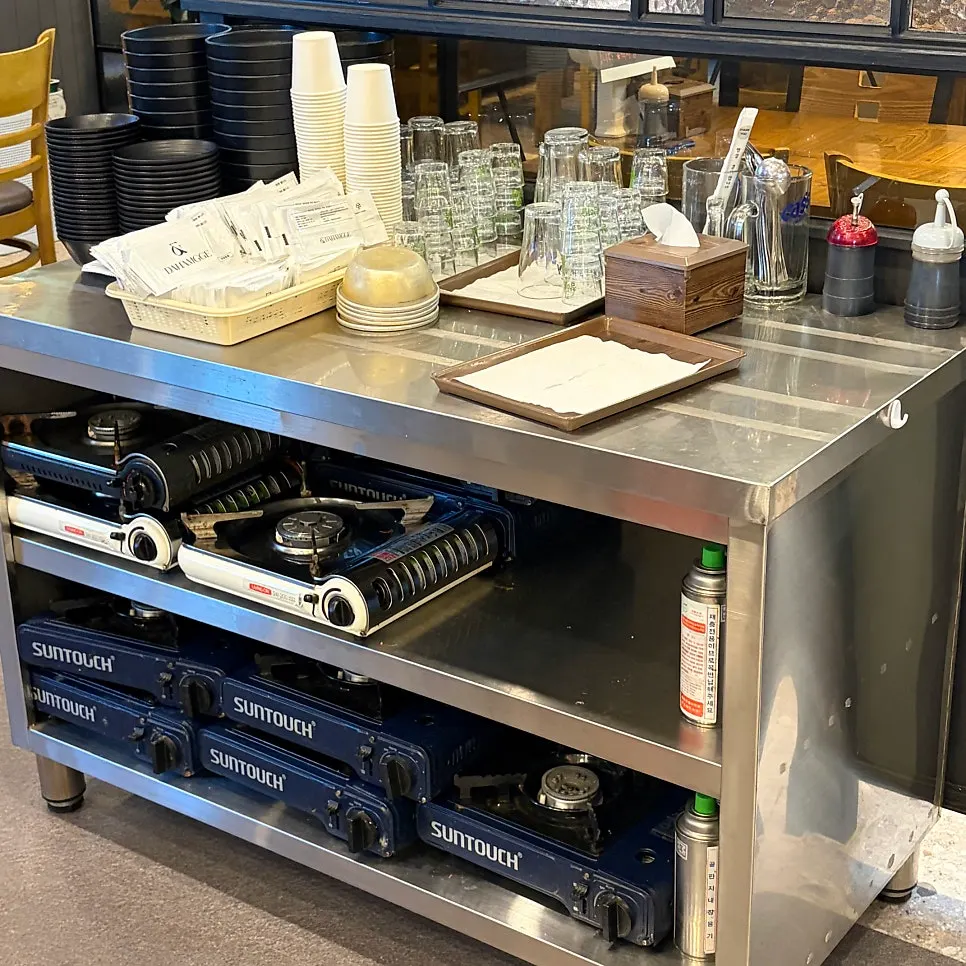 Self-service pancake cooking area