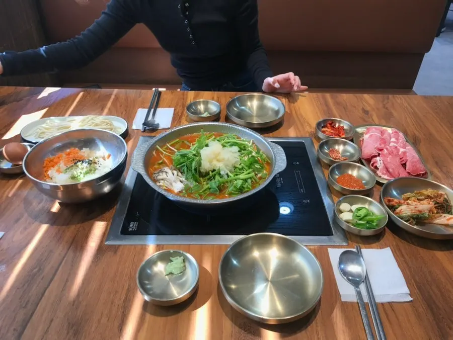 Soy-wasabi sauce and kimchi side dish