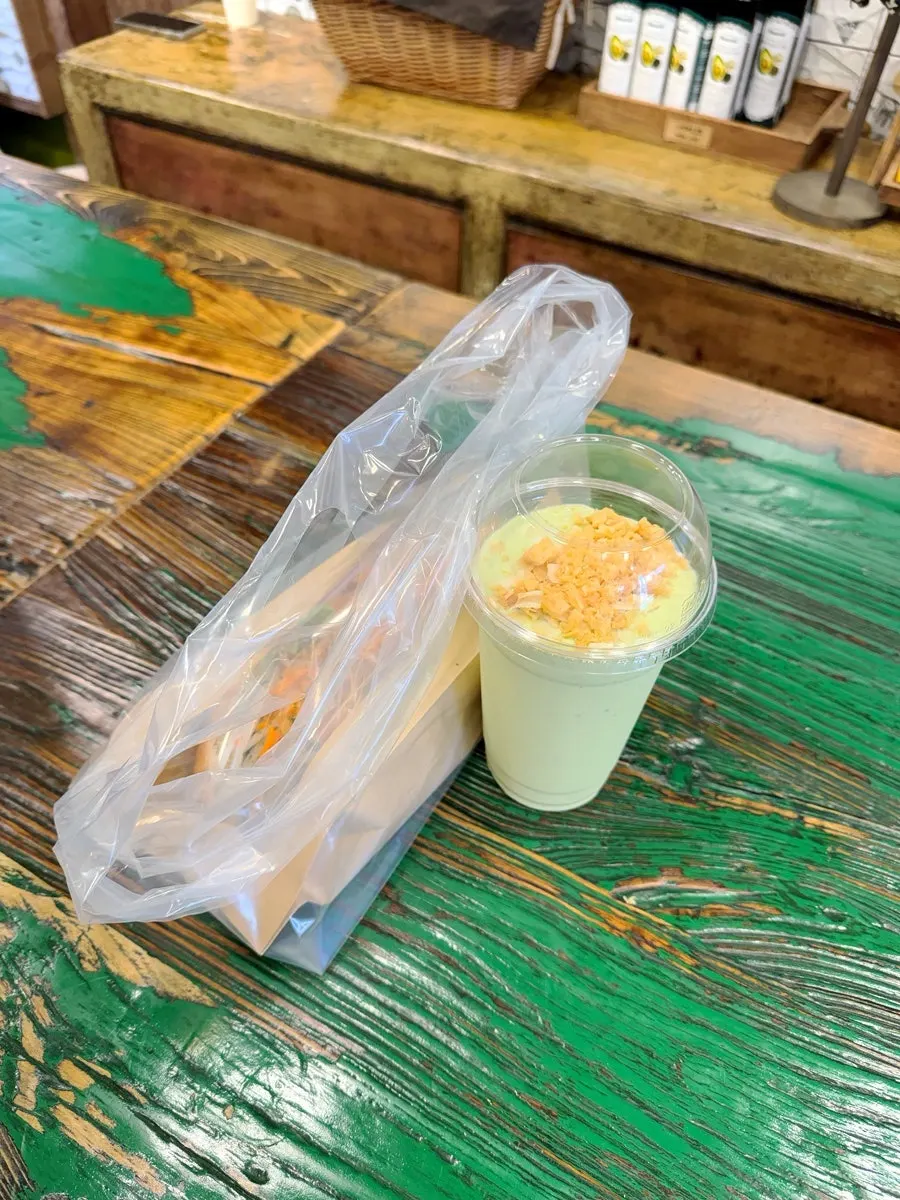 Vietnamese banh mi and fresh avocado smoothie order
