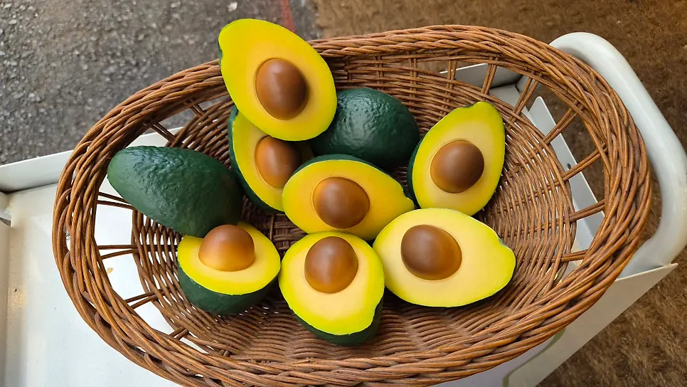 Display of avocado dolls and Vietnamese-style decor
