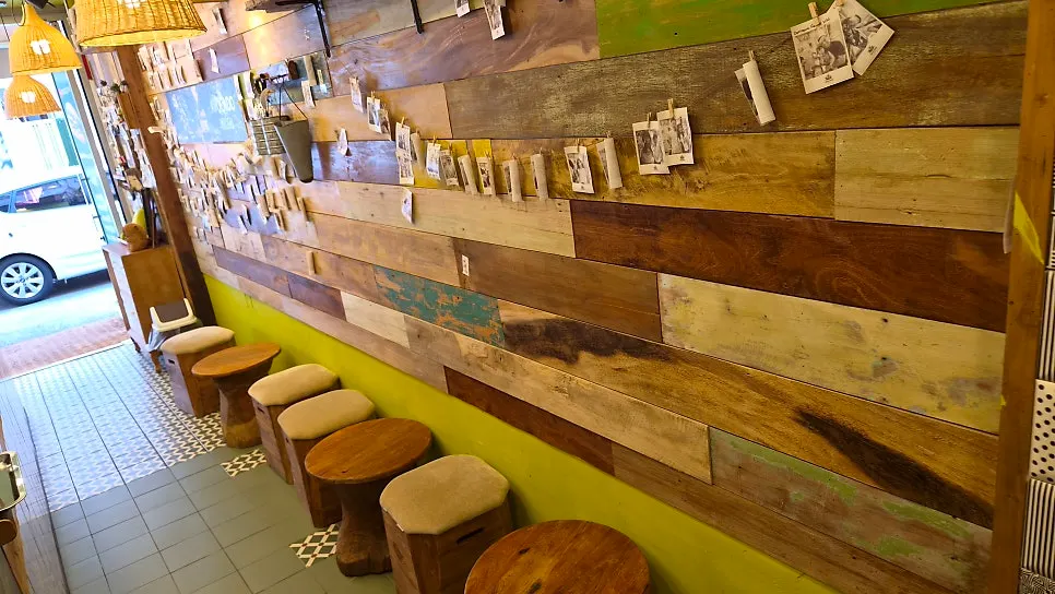 Seating with outlets along the interior wall